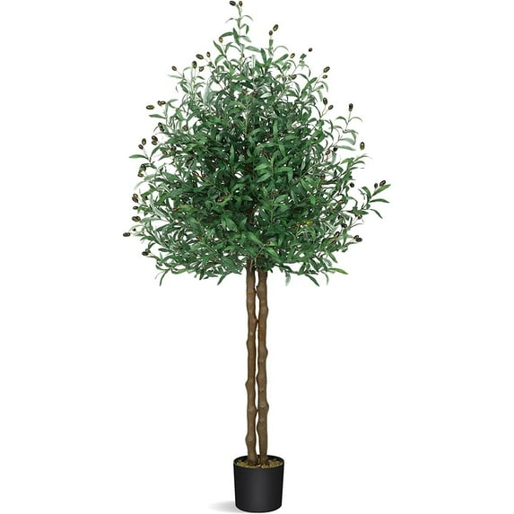Homhougo—67" Artificial Plant Olive Tree Faux Plant for Home Decor Indoor Outdoor Office