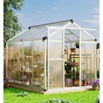 Homhougo 6x8 FT Greenhouse, Large Aluminum Greenhouses for Outdoors, Heavy Duty Polycarbonate Greenhouse with Roof Vent, Walk-in Green Houses for Winter Garden, Backyard, Patio, Lawn, Easy Assembly