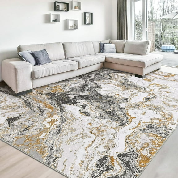 Homhougo 6x9 Washable Abstract Marble Area Rug, Soft Modern Non-Slip Luxury Carpet for Living Room, Bedroom, High Traffic Kitchen Entryway, Grey