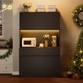 thumbnail image 1 of Homhougo 71" Kitchen Pantry Cabinet with LED Lights & Power Outlets, Buffet Cabinet with Microwave Stand, Adjustable Shelves & Handleless Design for Kitchen, Dining Room, Living Room, Black, 1 of 7