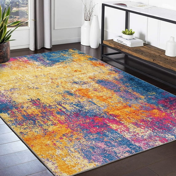 Homhougo—8' x 10' Modern Abstract Rug Washable Rug for Living Room Bedroom Stain Resistant Thin Large Home Decor Rug for Home, Multi