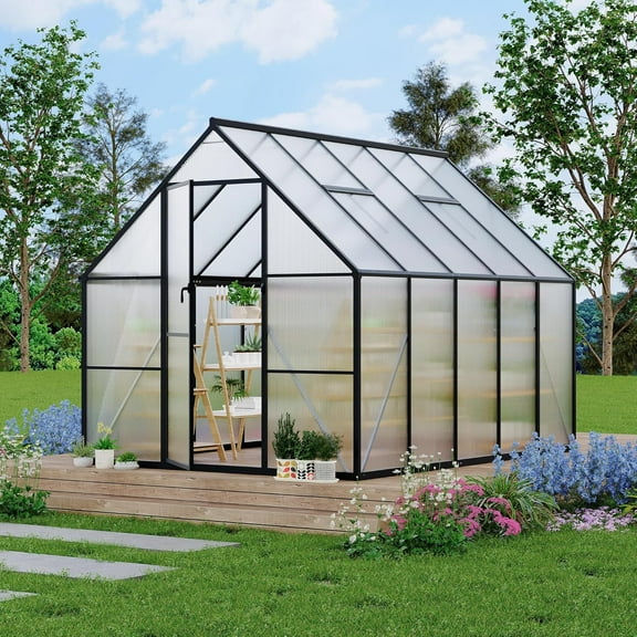 Homhougo 8'x10' Aluminum-Framed Polycarbonate Greenhouse, Heavy Duty Polycarbonate Greenhouse with Quick Setup Structure and Roof Vent, Large Enhanced Aluminum GreenhouseKit for Outdoors
