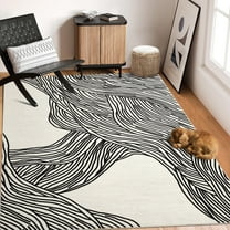 Homhougo- 8'x10' Rugs for Living Room Bedroom Indoor Abstract Stripes Print Accent Rug Modern Boho Rug Non Slip Backing Low Pile Rug, Black White