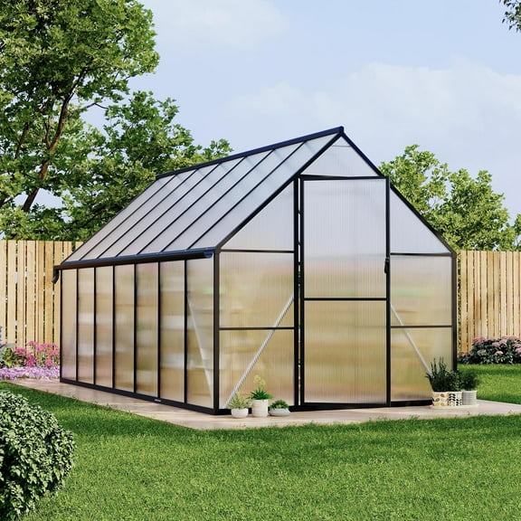Homhougo 8'x14' Aluminum-Framed Polycarbonate Greenhouse, Heavy Duty Polycarbonate Greenhouse with Quick Setup Structure and Roof Vent, Large Enhanced Aluminum Green House Kit for Outdoors
