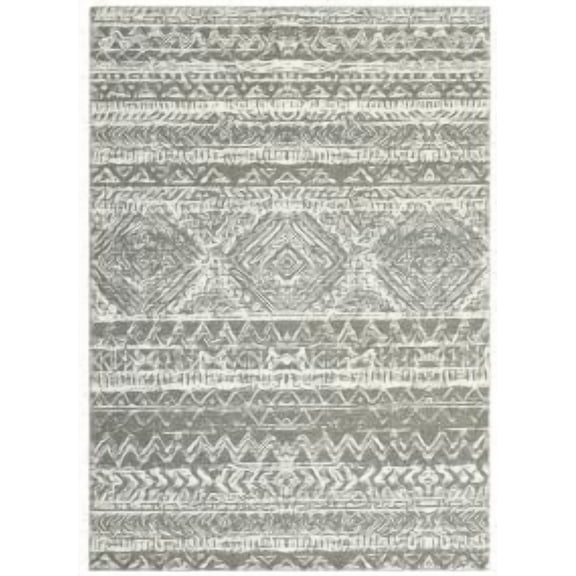 Homhougo 8x10 Large Boho Area Rug, Machine Washable Stain-Resistant, Low Pile, Non-Slip Distressed Geometric Carpet for Living Room Bedroom, Grey