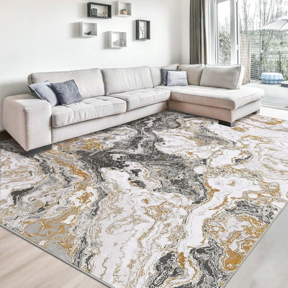 Homhougo 8x10 Washable Abstract Marble Area Rug, Soft Modern Non-Slip Luxury Carpet for Living Room, Bedroom, High Traffic Kitchen Entryway, Grey