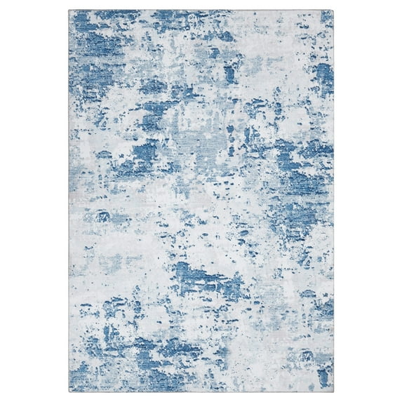Homhougo—9' x 12' Extra Large Area Rug Modern Abstract Rug Machine Washable Rug Non-Slip Non-Shedding Rug for Living Room Bedroom, Blue