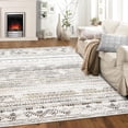 thumbnail image 1 of Homhougo 9x12 Machine Washable Geometric Area Rug, Soft Low Pile Non-Slip Modern Striped Carpet for Living Room, Bedroom, Nursery, Office, Brown, 1 of 8