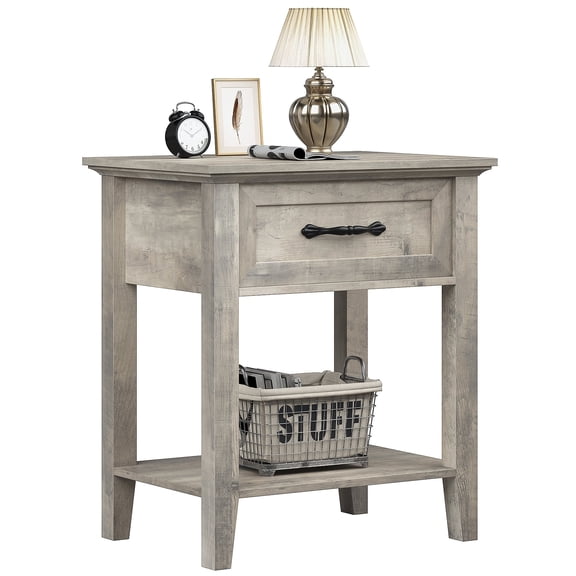 HomhougoAmyove Square Nightstand, Bedside Table End Table for Bedroom Nursery Living Room, End Table with Storage Drawer, Easy Assembly, Grey