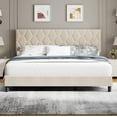 thumbnail image 1 of Homhougo Beige King Bed Frame with Upholstered Headboard, Upholstered Bed Frame, Heavy-Duty Platform Bed Frame with Adjustable Headboard, Strong Wood Slat Support/No Box Spring Needed/Noise Free, 1 of 5