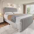 thumbnail image 1 of Homhougo California King Size Platform Bed Frame, Velvet Upholstered Bed with 50.2'' Headboard, Rivet Decoration, No Box Spring Needed, Grey, 1 of 6