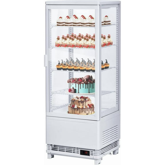 Homhougo Commercial Display Refrigerator, 3.5 Cu Ft Countertop Pastry Display Case with Double-Layered Glass, Display Cake Fridge with Interior LED Lighting, Single-Door Bakery Refrigerator, White