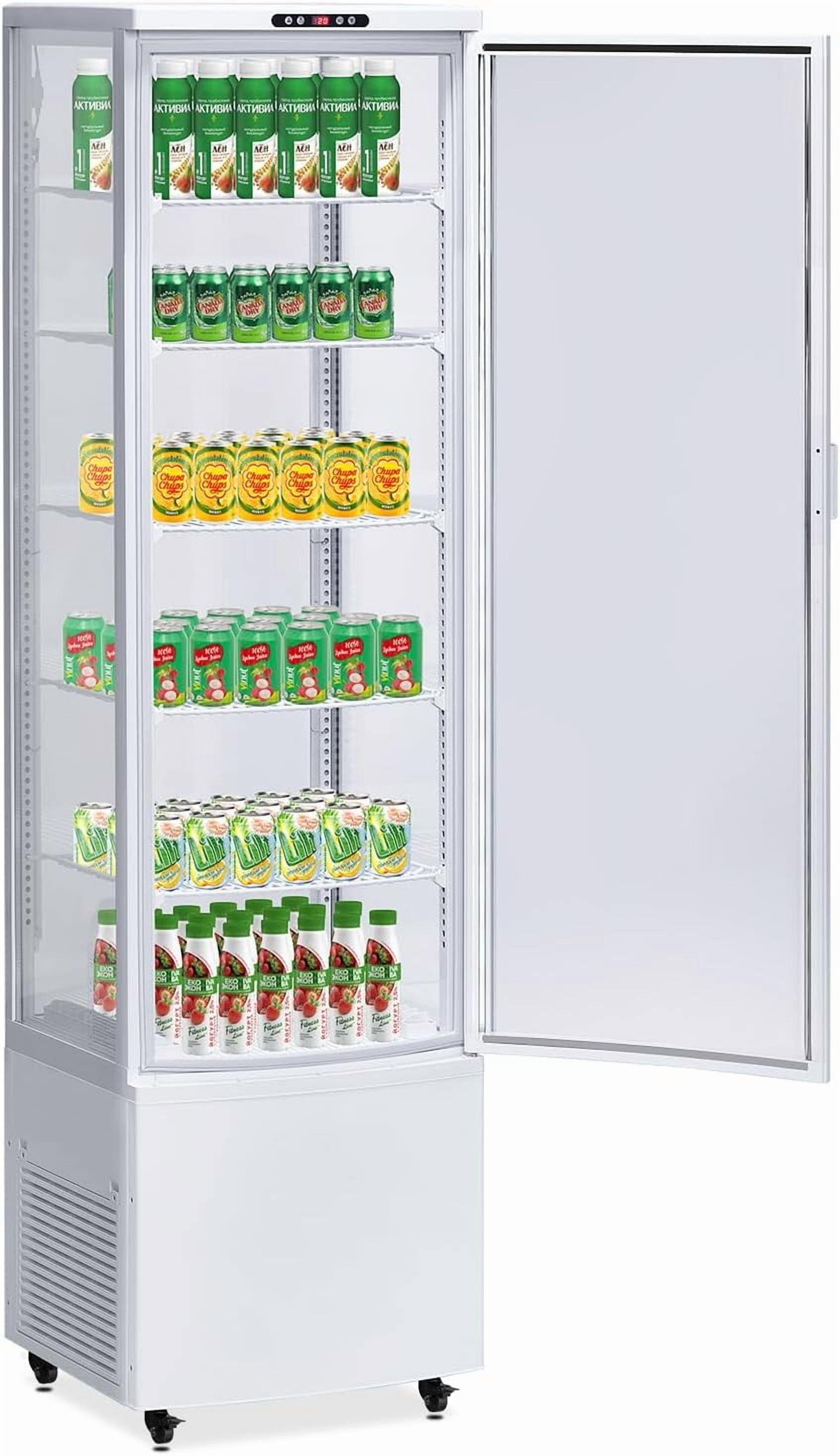 Homhougo Commercial Fridge Display Refrigerator, 10.9 Cubit Feet Beverage Cooler with Tempered Glass Door, Upright Merchandiser with 4 Castors, 5 Adjustable Shelves, Customizable Lightbox, 308L