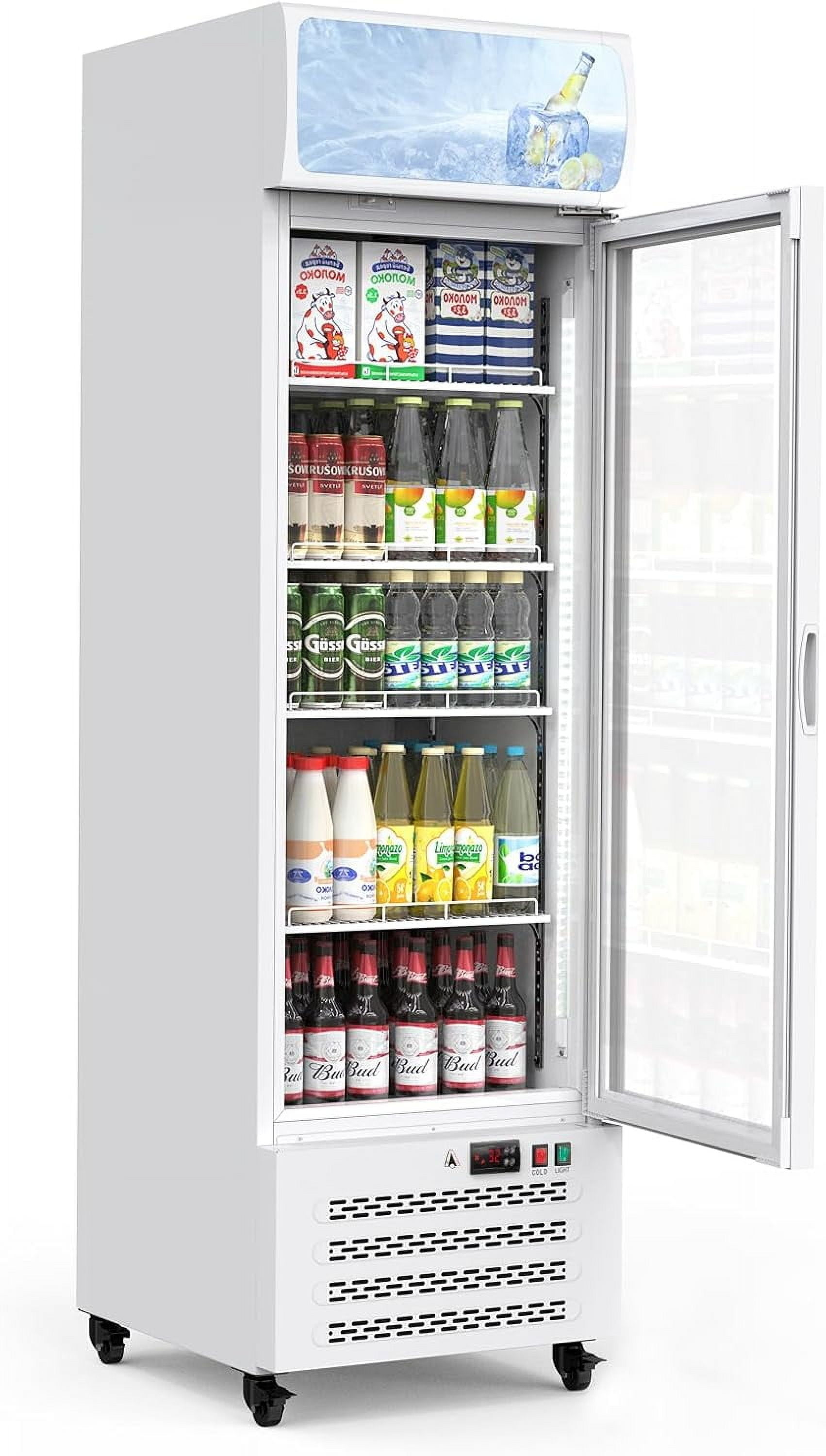Homhougo Commercial Merchandiser Refrigerator,11.3 Cu.Ft Glass Door Display Refrigerator,Drink Cooler Beverage Fridge With Soft LED Light, 4 Adjustable Shelves,White