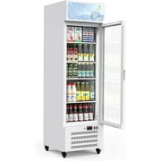 Homhougo Commercial Merchandiser Refrigerator,11.3 Cu.Ft Glass Door Display Refrigerator,Drink Cooler Beverage Fridge With Soft LED Light, 4 Adjustable Shelves,White