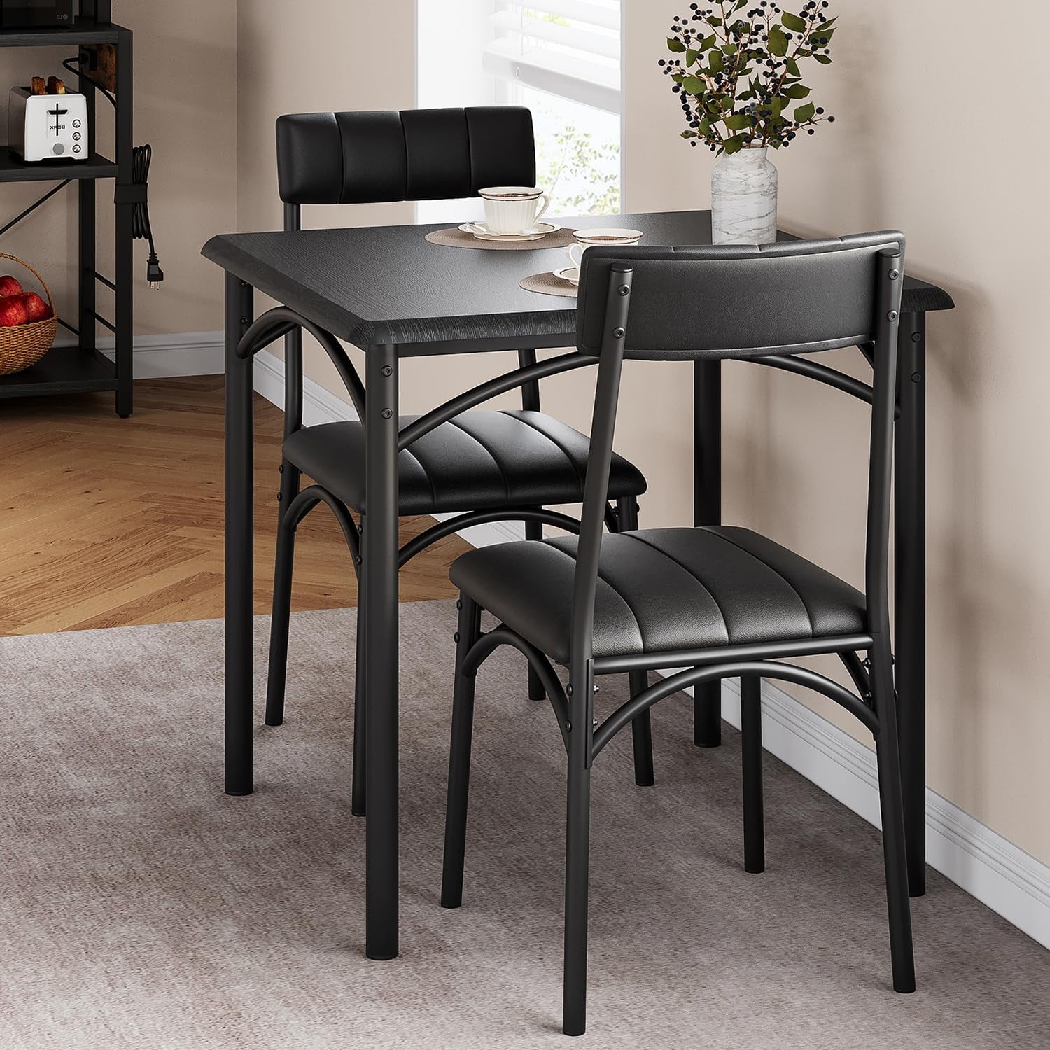 Homhougo 3 Piece Dining Table Set for 2, Retro Black Kitchen Table and ...