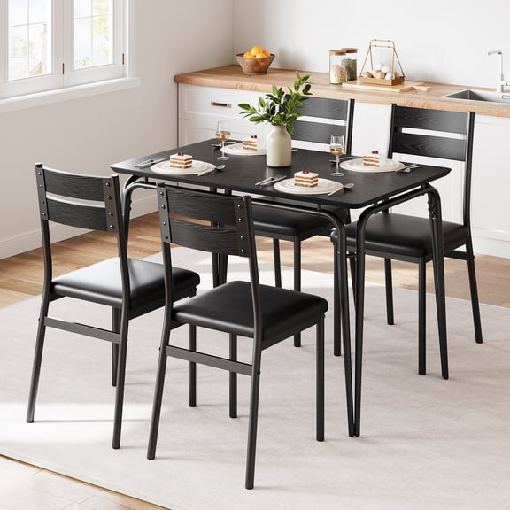 Homhougo Dining Table Set for 2, Square Dinette Set, 3-Piece Kitchen Table and Chairs for Small Spaces, Compact Dining Room Furniture for Apartment & Breakfast Nook(Black, Dining Table with 4 Chairs)