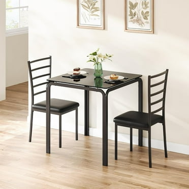 Homhougo Dining Table Set for 2, 3-Piece Small Dining Set with PU Cushion Chairs, Square Table and Chairs for Kitchen, Apartment, and Office Spaces