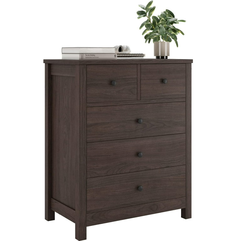 Homhougo Drawer Chest Dresser Storage Organizers Drawers Small Heavy Duty Solid Structure 5 Drawers Dresser with Round Shape Handle for Bedroom and