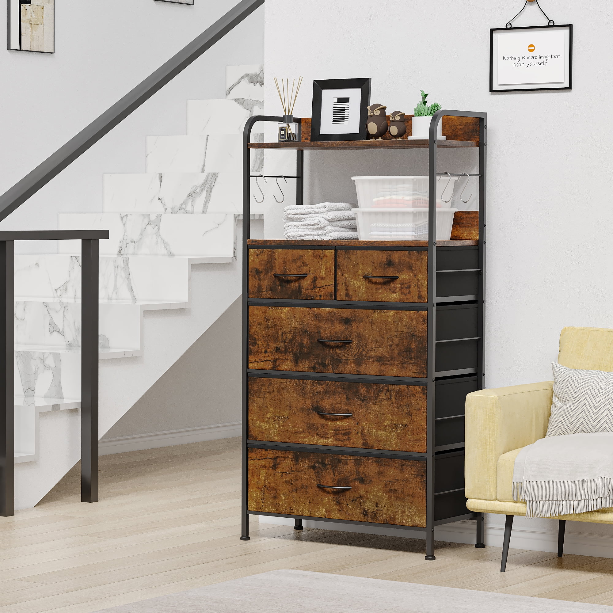 Homhougo Dresser for Bedroom with 5 Fabric Drawers, Chests of