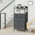 thumbnail image 1 of Homhougo Dresser for Bedroom with 5 Fabric Drawers, Chests of Drawers with Shelf, Organizer Storage Cabinet with Wood Tabletop & Hooks for Entryway, Hallway, Closet, Nursery, Grey, 1 of 13