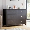 thumbnail image 1 of Homhougo Dresser for Bedroom 6 Drawer Black, Wood Organizer Storage Cabinet with Round Handle, Chest of Drawers for Closet, Living Room, Hallway, Nursery, Kids Bedroom, 1 of 10