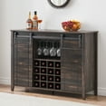 thumbnail image 1 of Homhougo Farmhouse Coffee Bar Cabinet with Storage, Wine Bar Cabinet with 16 Bottle Wine Rack and Glasses Rack, Pantry Cabinet with Sliding Barn Door for Kitchen, Dining Room,Dark Oak, 1 of 9