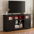 thumbnail image 1 of Homhougo Farmhouse TV Stand with LED Lights, Entertainment Center for TVs up to 70 Inch, TV Console with Storage Cabinets and Adjustable Shelf, TV Cabinet for Living Room, Bedroom, Black, 1 of 12