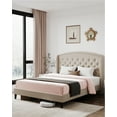 thumbnail image 1 of Homhougo Full Size Bed Frame, Upholstered Platform Bed with Wingback Headboard and Button Tufted Design, Wood Slat Support, Easy Assembly, No Box Spring Needed,Beige, 1 of 7