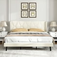 thumbnail image 1 of Homhougo Full Size Bed Frame, Velvet Platform Full Bed with Wingback Headboard, Upholstered Bed Frame, Solid Wooden Slats Support, No Box Spring Needed, Beige, 1 of 6