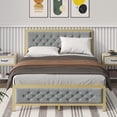 thumbnail image 1 of Homhougo Full Size Bed Frame, Velvet Upholstered Platform Bed with Button Tufted Headboard, Heavy Duty Metal Mattress Foundation and Metal Slats, No Box Spring Rquired (Grey, Full), 1 of 6