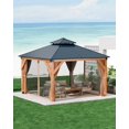 thumbnail image 1 of Homhougo Hardtop Spruce Wood Gazebo 12'x12', with Double Roof of Metal Sheets, 4.7'' Heavy Duty Poles, Net, and Curtain, Permanent Building for Patio, Deck, Backyard, Lawn, and Garden, Khaki, 1 of 6