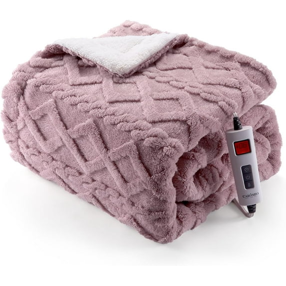 Homhougo Heated Throw Blanket - Thick Tufted Sherpa Electric Blanket Throw with 6 Heating Levels and 8 Time Settings, UL Certified Machine Washable Fast Heating Blanket Throw 50"×60", Dusty Pink