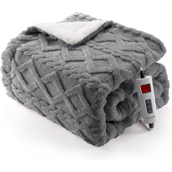 Homhougo Heated Throw Blanket - Thick Tufted Sherpa Electric Blanket Throw with 6 Heating Levels and 8 Time Settings, UL Certified Machine Washable Fast Heating Blanket Throw 50"×60", Grey