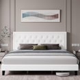 thumbnail image 1 of Homhougo King Size Bed Frame,Upholstered Platform Bed with Diamond Button Tufted & Adjustable Headboard, Faux Leather, Wood Slats Support, Easy Assembly, No Box Spring Needed,White, 1 of 8