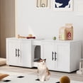 thumbnail image 1 of Homhougo Litter Box Enclosure for 2 Cats, 55" Hidden Litter Box Furniture with Double Chamber, Wooden Cat Washroom Furniture with Scratching Pad, 3 in 1 Cat House, Antique White, 1 of 8