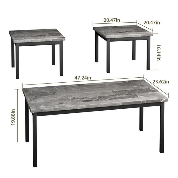 Homhougo Marble Coffee Table and End Table Sets Living Room Stacking Accent Table in Gray
