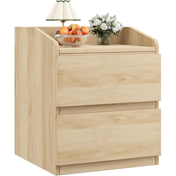 Homhougo Nightstand with Drawers Bedside Table White End Table Modern Bed Side Table 2 Drawers Night Stand Drom Side Table Curved with Handle Free Design for Living Room