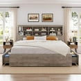 thumbnail image 1 of Homhougo Queen Bed Frame with Bookcase Headboard and 4 Large Drawers, Storage Wooden Bed Frame Queen Size No Box Spring Needed, Duty Metal Slats, Noise Free, Easy Assembly, Grey, 1 of 7