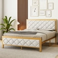 thumbnail image 1 of Homhougo Queen Bed Frame with Velvet Upholstered Headboard Gold Metal Platform Bed Frame with Button Tufted Headboard Mattress Foundation with Heavy Duty Metal Slats,No Box Spring Needed,Gold/White, 1 of 7