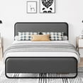 thumbnail image 1 of Homhougo Queen Size Bed Frame, Metal Platform Bed with Curved Upholstered Headboard and Footboard,10.3'' Underbed Space, Strong Slats Support, No Box Spring Needed, Grey, 1 of 13