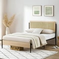 thumbnail image 1 of Homhougo—Queen Size Bed Frame with Rattan Headboard, Strong Metal Slats Support, Mattress Foundation, Noise-Free, 1 of 7