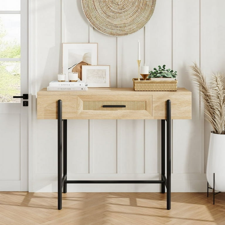 Homhougo Rattan Console Table Sofa Tables Narrow Entryway Table with Drawer and Storage 40 Behind Couch Table Hallway Table Boho Desk Home Furniture Living Room Walmart