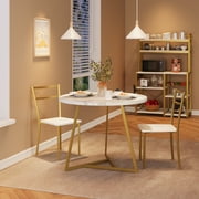 Homhougo Round Dining Table Set for 2, 3-Piece Kitchen Table Set with 2 Upholstered Chairs, Modern Small Space Dinette for Apartments