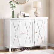 Homhougo Shoe Cabinet with Doors, Farmhouse 35 Shoe Storage Cabinet for Entryway, 4-Tier Shoe Cabinet with Storage, Large Shoe Organizer Cabinet for Entryway Hallway, White