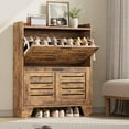 thumbnail image 1 of Homhougo Shoe Cabinet for Entryway, Narrow 2-Drawer Flip Shoe Storage Organizer with Adjustable Shelves and Hooks, Slim Hidden Freestanding Shoe Rack for Hallway, Foyer, Garage, 13.8” Deep, 1 of 8