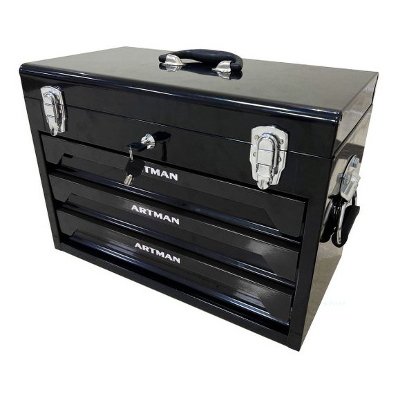 Homhougo Tool Box with Tool Set 3 Drawers Metal Toolbox Portable Tool Chest Organizer with Ball-Bearing Drawer Slides for Garage Workshop