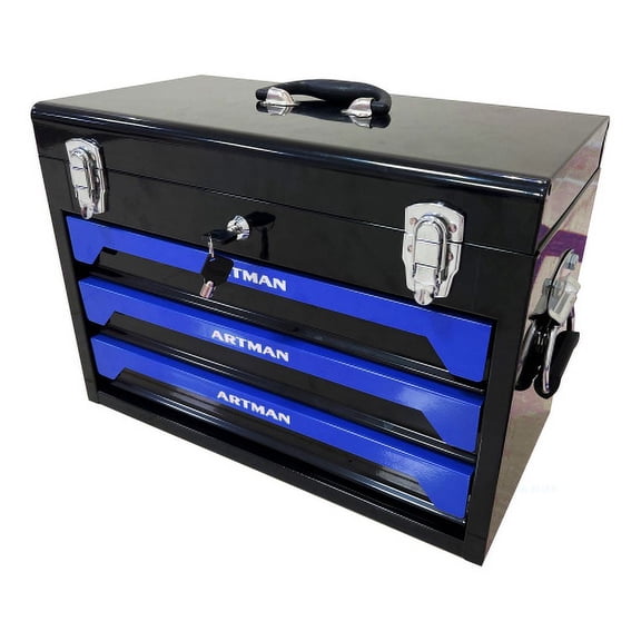 Homhougo Tool Box with Tool Set 3 Drawers Metal Toolbox Portable Tool Chest Organizer with Ball-Bearing Drawer Slides for Garage Workshop