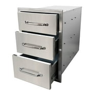 Homhougo—Towallmark 14 x 20.5 Inch Outdoor Kitchen Drawers, Stainless Steel Triple Access BBQ Drawers with Chrome Handle, 14 x20.5 x 23 Inch
