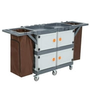 Homhougo—Towallmark Commercial Janitorial Cart with Cabinet, Hotel Cart Housekeeping Room Service Cart Hand Push Utility Cart